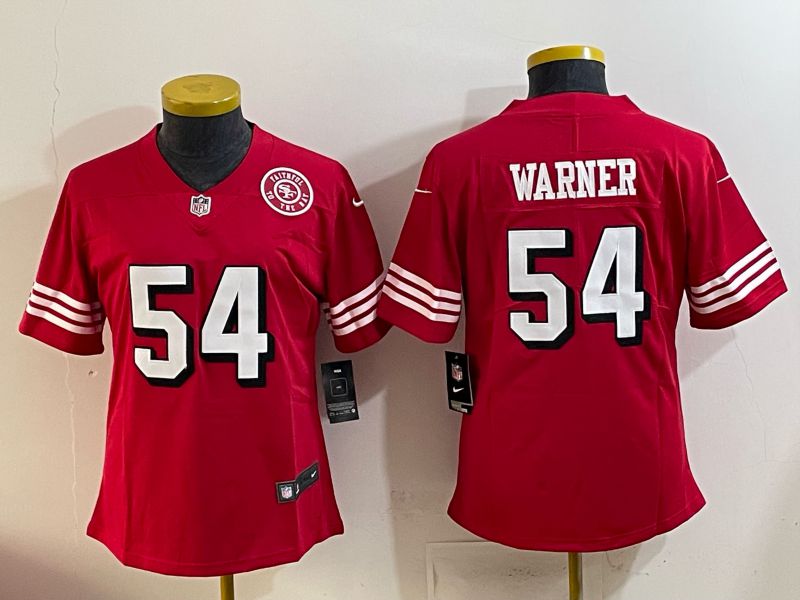 Women 2025 San Francisco 49ers #54 Warner Red Nike Limited NFL Jersey style 006